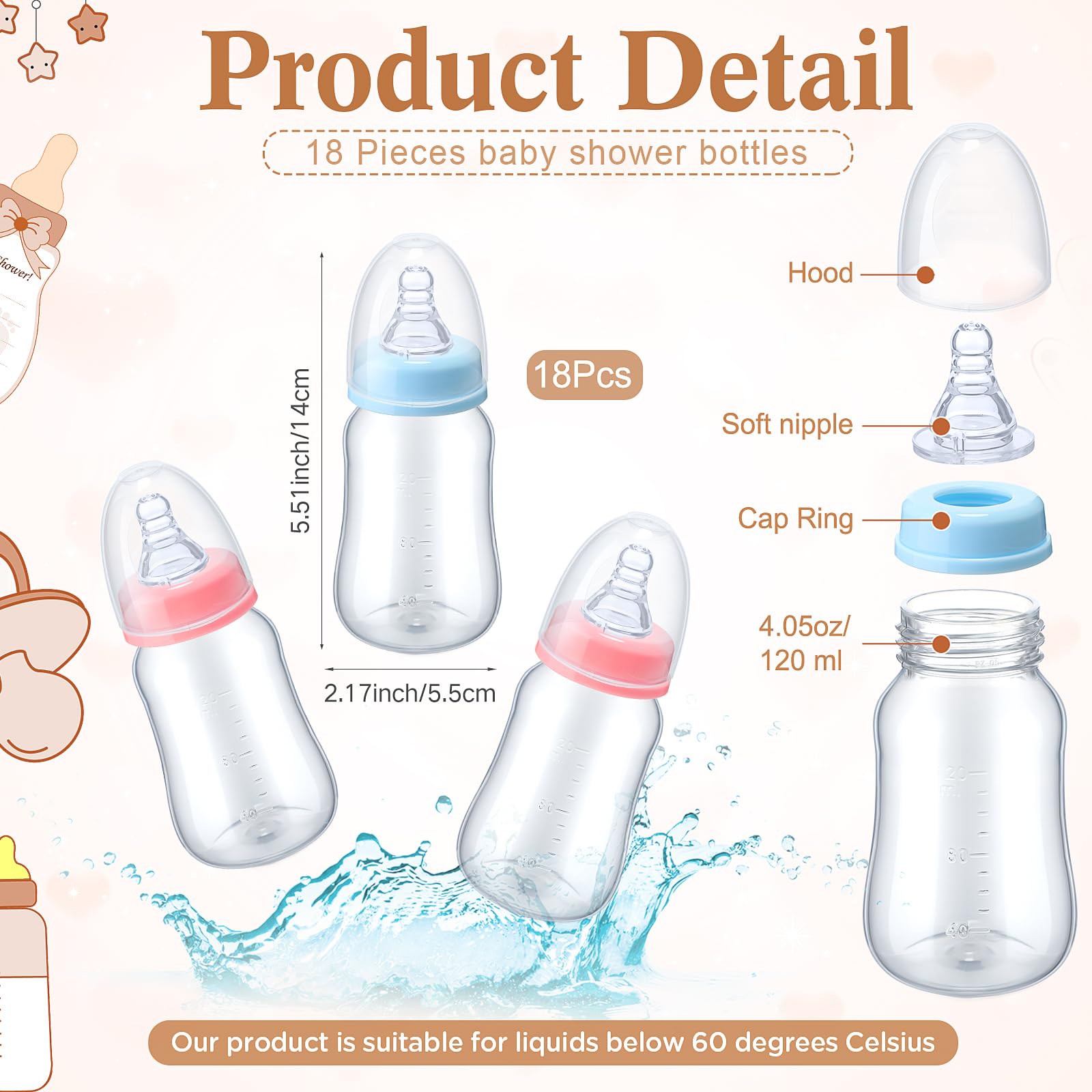 Roowest Bottle Chug Baby Shower Game Favors Including Boho Theme Bottle Chug Game Wooden Sign And 18 Pcs Pink Blue Baby Bottles